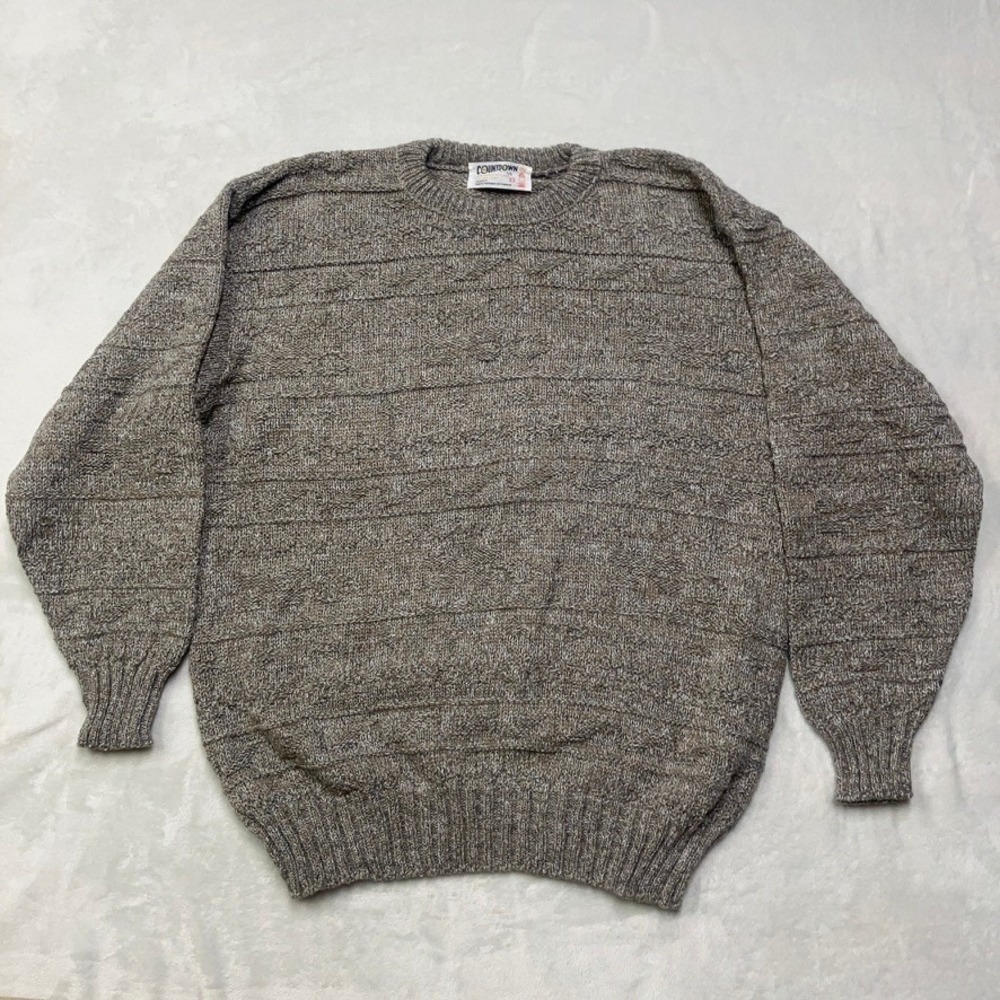 Vintage 80s 90s Countdown Sweater Mens L Brown Marled‎ Textured Knit Crewneck